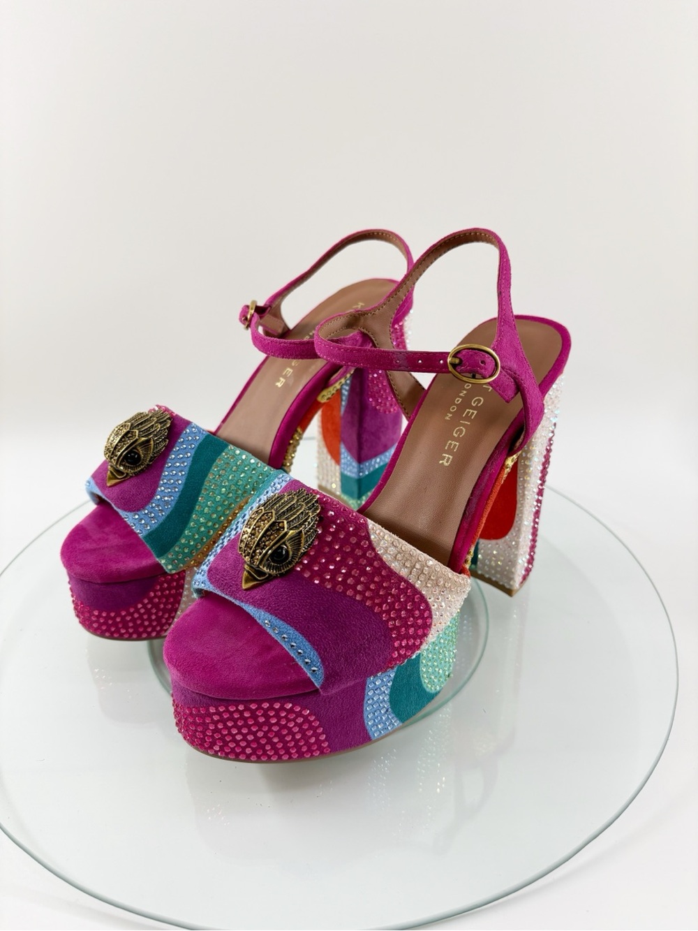 Kurt Geiger Kensington Platform Heels Crystal Rainbow Bird Sandals EU 37 US 7